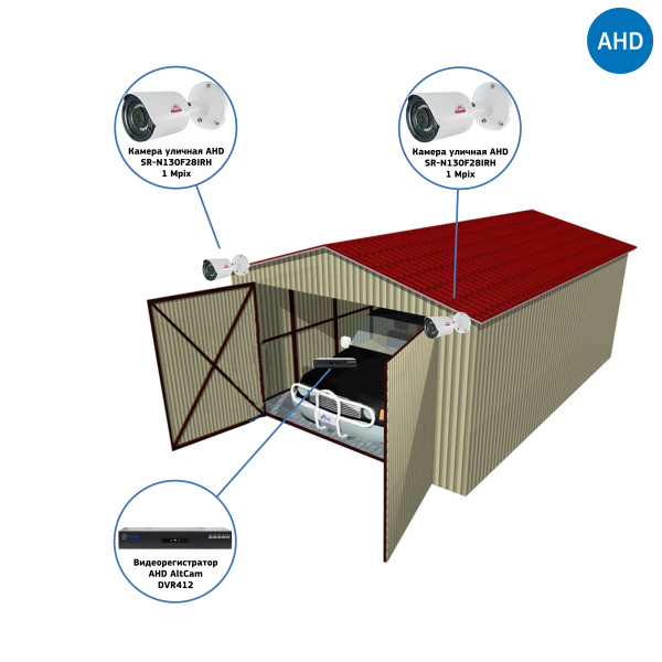 Комплекты Комплект видеонаблюдения AHD Наблюдатель, Комплект камер видеонаблюдения для гаража на 2 камеры AHD